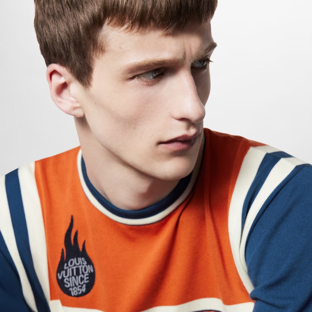 Short-Sleeved Cotton T-Shirt – an embroidered flame design adds a textured detail – LUX VERSE Luxury Designer Fashion Outlet
