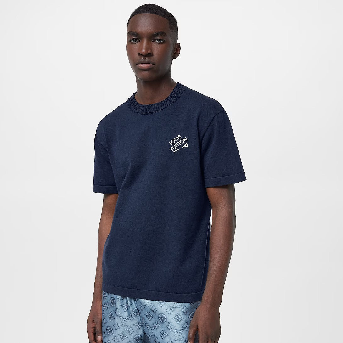 Signature Short-Sleeved Cotton Crewneck – it is signed with a contrasting embroidered signature on the left chest, underscored – LUX VERSE Luxury Designer Fashion Outlet