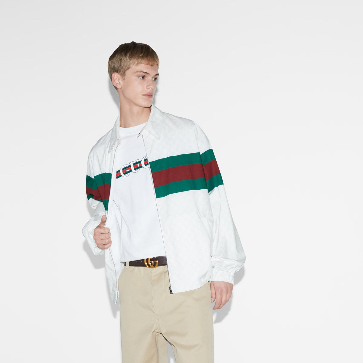 Cotton Jersey T-Shirt With Print – presented in white cotton jersey, this T-shirt is defined by a Web print – LUX VERSE Luxury Designer Fashion Outlet