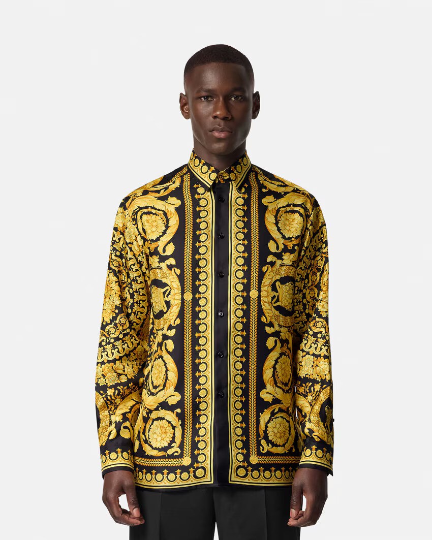 Barcocco Silk Shirt – barocco print Button down front Collar Outer fabric: 100% Silk – LUX VERSE Luxury Designer Fashion Outlet