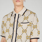 GG cotton bowling shirt – ivory and yellow GG cotton jacquard Polo collar Short sleeves Front chest pocket – LUX VERSE Luxury Designer Fashion Outlet