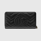 Gg Marmont Zip Around Wallet – black matelassé chevron leather with GG on the back Antique gold-toned hardware – LUX VERSE Luxury Designer Fashion Outlet