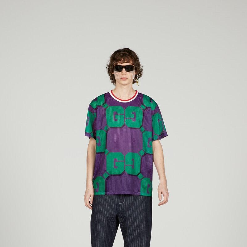 GG print mesh T-shirt – a blend of unexpected designs and materials shapes ready-to-wear pieces throughout – LUX VERSE Luxury Designer Fashion Outlet