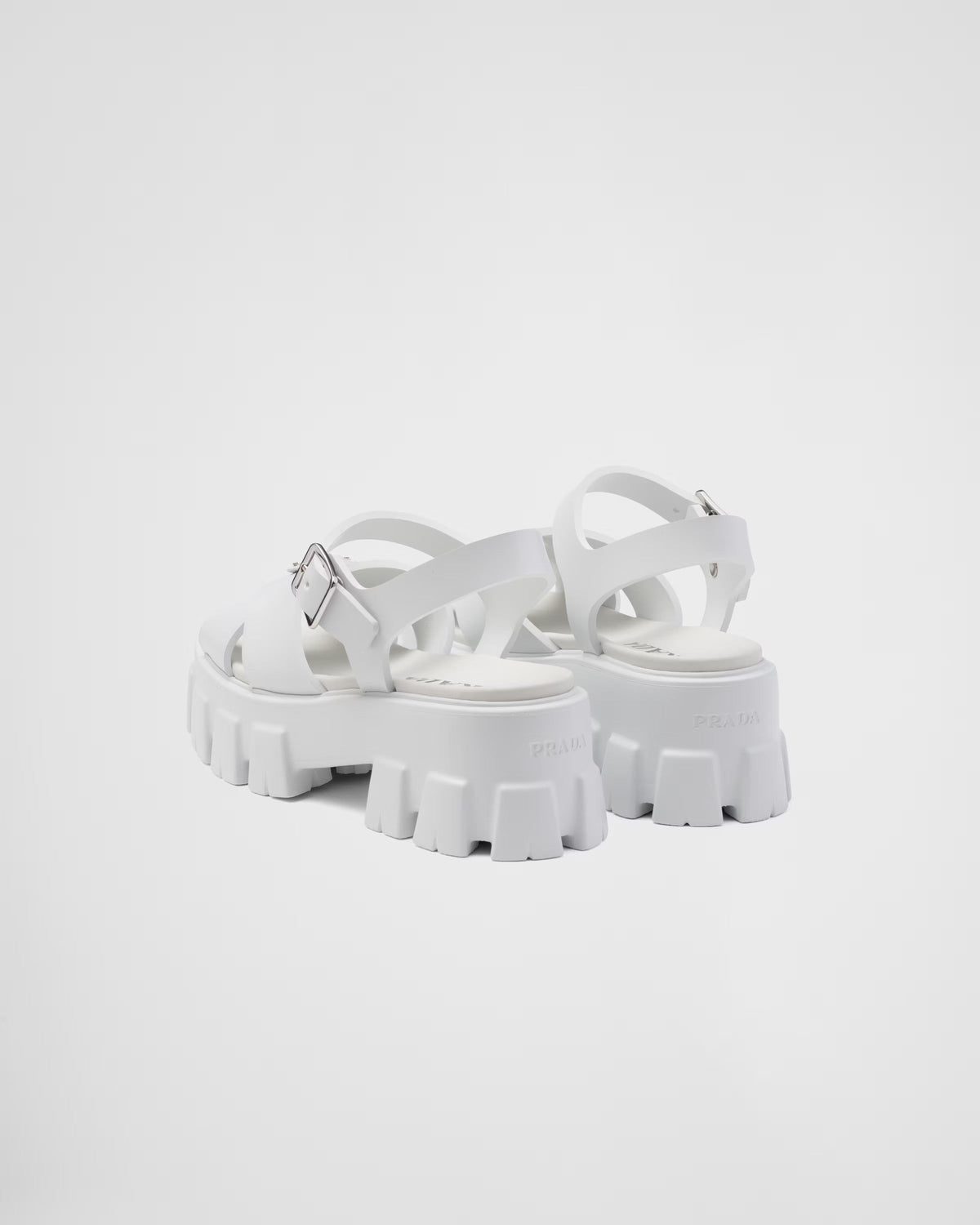 Monolith Rubber Sandals – upper with metal buckle Enameled metal triangle logo Rubber sole: 55 mm Lug sole – LUX VERSE Luxury Designer Fashion Outlet
