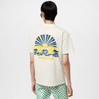 Intarsia Graphic Cotton T-Shirt – it is knitted on both sides in tones of blue, green and gold, showcasing the – LUX VERSE Luxury Designer Fashion Outlet