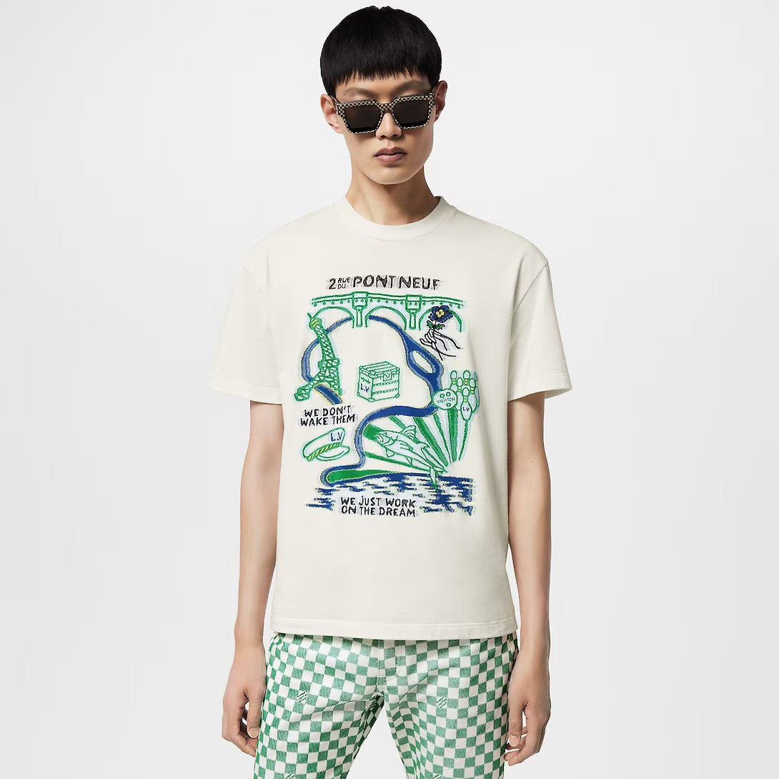 Intarsia Graphic Cotton T-Shirt – the design features joyful drawings inspired by Paris incorporating multiple House – LUX VERSE Luxury Designer Fashion Outlet