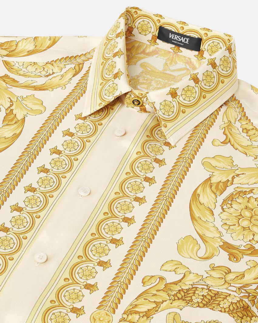 Barcocco Silk Shirt – barocco print Button down front Collar Outer fabric: 100% Silk – LUX VERSE Luxury Designer Fashion Outlet