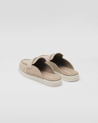 Suede sabots – leather lining Upper with band decorated with the enameled metal triangle logo 15 mm – LUX VERSE Luxury Designer Fashion Outlet