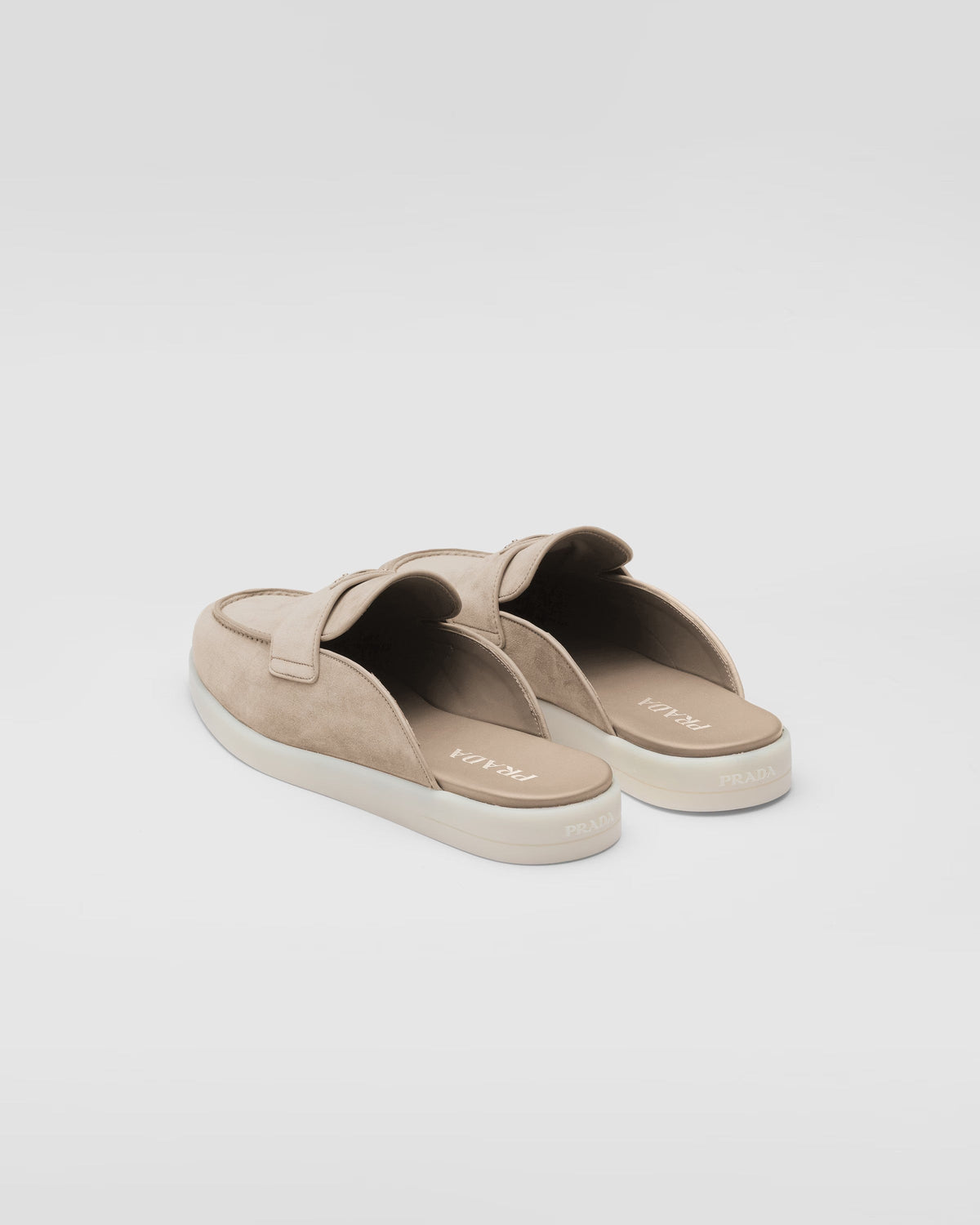 Suede sabots – leather lining Upper with band decorated with the enameled metal triangle logo 15 mm – LUX VERSE Luxury Designer Fashion Outlet