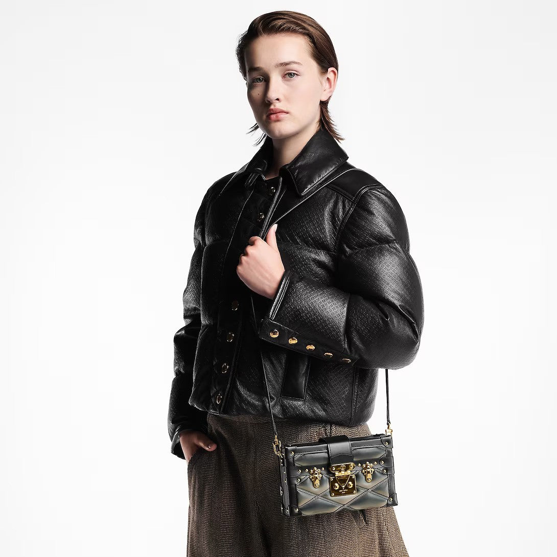 Vuitton Petite Malle – the magnetic S-lock is a light golden color as is the rest of the hardware detailing – LUX VERSE Luxury Designer Fashion Outlet