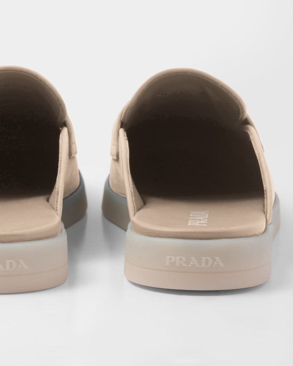 Suede sabots – leather lining Upper with band decorated with the enameled metal triangle logo 15 mm – LUX VERSE Luxury Designer Fashion Outlet