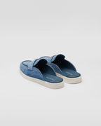 Suede sabots – the enameled metal triangle logo stands out on the front – LUX VERSE Luxury Designer Fashion Outlet