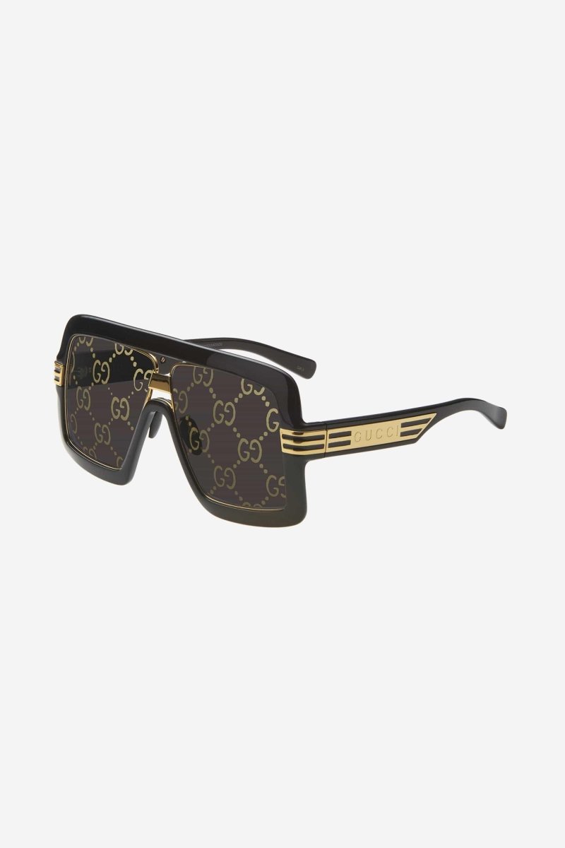 Black bold 80s inspired sunglasses – the oversize black flat top mask distinguished by a bold metal structure is enriched – LUX VERSE Luxury Designer Fashion Outlet