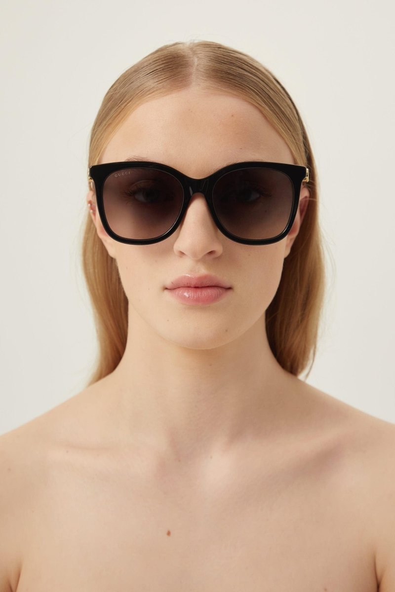 Black cat-eye sunglasses – iconic GG mini running logo on both straight temples – LUX VERSE Luxury Designer Fashion Outlet
