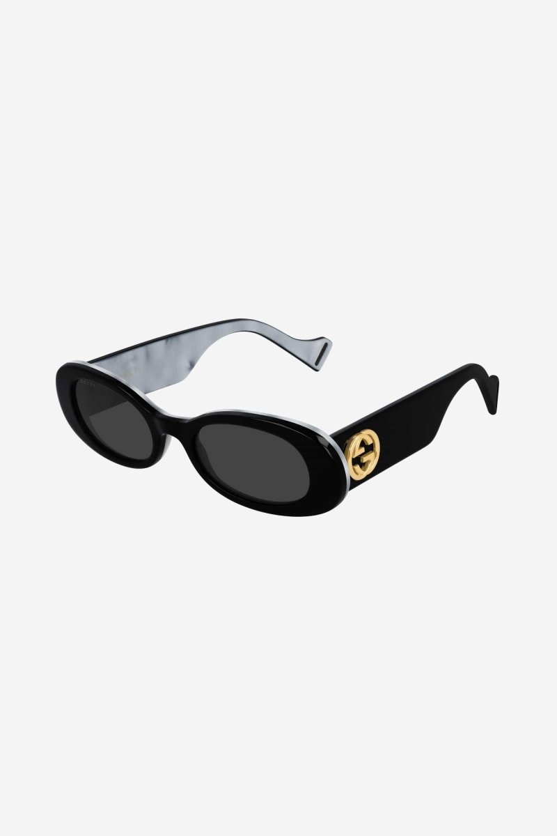 Black oval sunglasses – vintage inspired extreme oval bold acetate shape that contast with giant Gold – LUX VERSE Luxury Designer Fashion Outlet