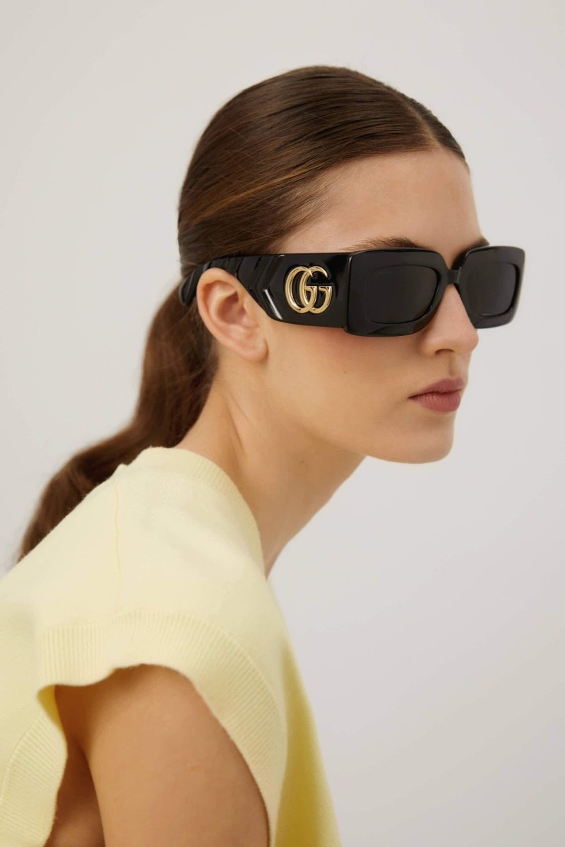 Black sunglasses with matalasse temple – in the temple with an XL temple and GG interlocking logo – LUX VERSE Luxury Designer Fashion Outlet