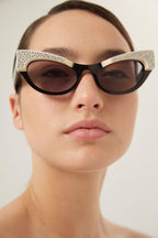 Cat eye black acetate sunglasses with Swarovski – they intensify our expressions and balance out our features – LUX VERSE Luxury Designer Fashion Outlet