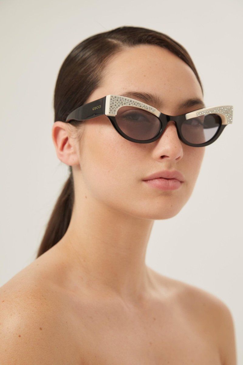 Cat eye black acetate sunglasses with Swarovski – the eyebrows are said to ‘frame’ our eyes – LUX VERSE Luxury Designer Fashion Outlet