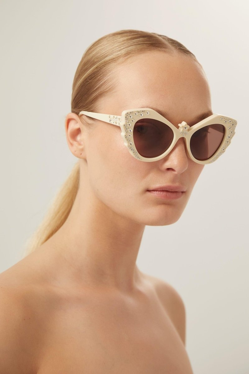 Cat-eye oversized sunglasses with Swarovski – cat-eye style with glamorous Swarovski stone in the front and temple – LUX VERSE Luxury Designer Fashion Outlet