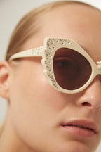 Cat-eye oversized sunglasses with Swarovski – glamorous Swarovski stone in the front and temple – LUX VERSE Luxury Designer Fashion Outlet