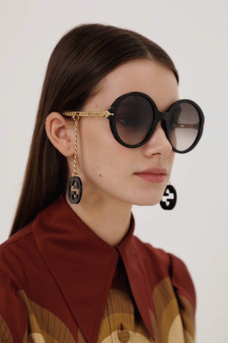 Chain black round acetate sunglasses – new extravagant story fully expressing creative mood and in-line – LUX VERSE Luxury Designer Fashion Outlet