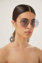 Chain gold round sunglasses with charms – fashionable extra-round shape combined with metal chain temples – LUX VERSE Luxury Designer Fashion Outlet
