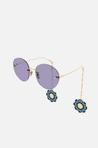 Chain gold round sunglasses with charms – new extravagant story fully expressing creative mood and in-line – LUX VERSE Luxury Designer Fashion Outlet