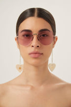 Chain gold round sunglasses with heart charms – new extravagant story fully expressing creative mood and in-line – LUX VERSE Luxury Designer Fashion Outlet