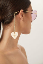 Chain gold round sunglasses with heart charms – interlocking logo interpreted on heart-shaped removable earrings – LUX VERSE Luxury Designer Fashion Outlet