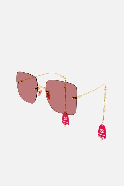 Gucci chain gold squared sunglasses with charms - LUX VERSE - Luxury designer fashion outlet