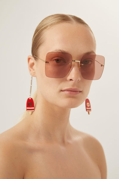 Gucci chain gold squared sunglasses with charms - LUX VERSE - Luxury designer fashion outlet