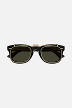 Clip on black sunglasses – iconic rivets on front and temples – LUX VERSE Luxury Designer Fashion Outlet