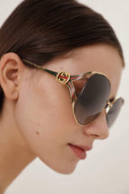Extra round femenine metal sunglasses – this oversized oval shape with a gold frame sorrounding gradient lenses in contrast – LUX VERSE Luxury Designer Fashion Outlet