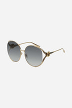 Extra round femenine metal sunglasses – the fork-shaped hinges embellish the temples with iconic tones – LUX VERSE Luxury Designer Fashion Outlet