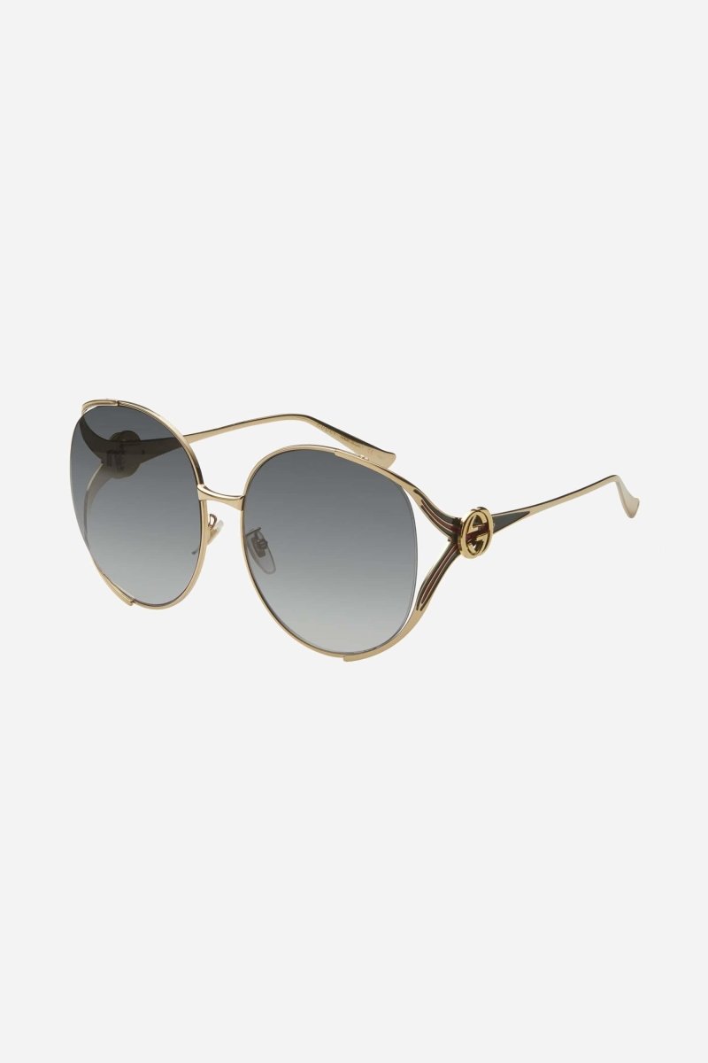 Extra round femenine metal sunglasses – the fork-shaped hinges embellish the temples with iconic tones – LUX VERSE Luxury Designer Fashion Outlet