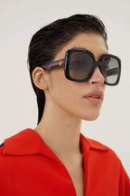 Femenine oversized sunglasses with blue and red web – easy to wear sunglasses with black front and red&blue web on the temple – LUX VERSE Luxury Designer Fashion Outlet