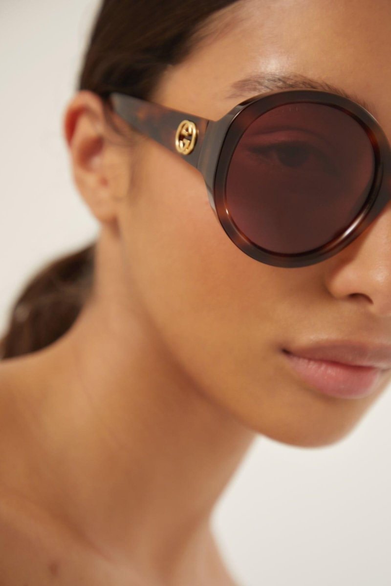 GG1256s oversized round havana GG sunglasses – full acetate style with bold volumes – LUX VERSE Luxury Designer Fashion Outlet