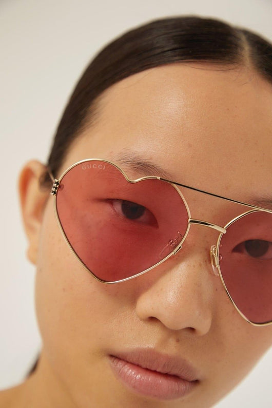 Gucci GG1283s metal heart shape sunglasses with pink lenses - LUX VERSE - Luxury designer fashion outlet