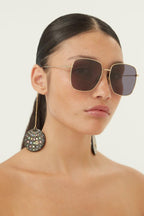 Gold squared sunglasses with disco ball charms – all the accessories are removable and are attached at the end of the temples tips – LUX VERSE Luxury Designer Fashion Outlet