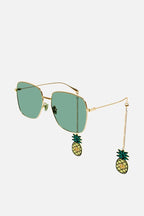 Gold squared sunglasses with pineapple charms – the full metal square shape is enriched by new playful pendants – LUX VERSE Luxury Designer Fashion Outlet