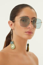 Gold squared sunglasses with pineapple charms – all the accessories are removable and are attached at the end of the temples tips – LUX VERSE Luxury Designer Fashion Outlet