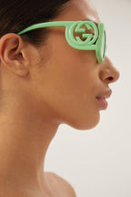 Green bold rectangular sunglasses – narrow rectangular shape – LUX VERSE Luxury Designer Fashion Outlet