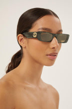 Green rectangular sunglasses – the temple tips end with a perforeted end tip – LUX VERSE Luxury Designer Fashion Outlet