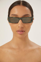 Green rectangular sunglasses – vintage inspired extreme oval bold acetate shape that contast with giant Gold – LUX VERSE Luxury Designer Fashion Outlet