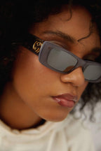 Grey rectangular female sunglasses – the grey tone its combined with mother of pearl tones color palette in connection – LUX VERSE Luxury Designer Fashion Outlet