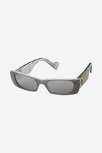 Grey rectangular female sunglasses – vintage inspired extreme oval bold acetate shape that contast with giant Gold – LUX VERSE Luxury Designer Fashion Outlet