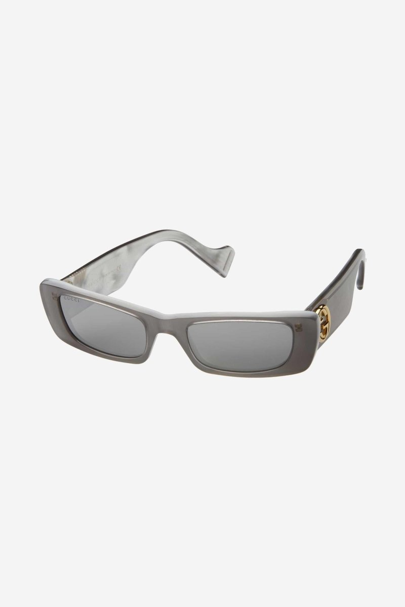 Grey rectangular female sunglasses – vintage inspired extreme oval bold acetate shape that contast with giant Gold – LUX VERSE Luxury Designer Fashion Outlet