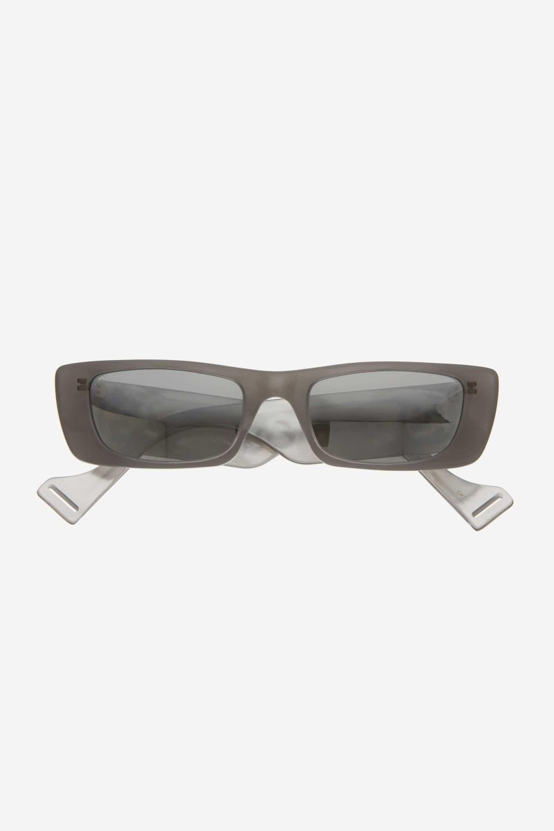 Grey rectangular female sunglasses – vintage inspired extreme oval bold acetate shape that contast with giant Gold – LUX VERSE Luxury Designer Fashion Outlet