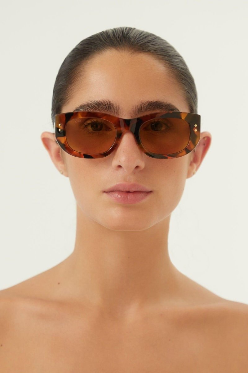 Havana bold sunglasses – the style is enriched by unique havanas and by a distinctive metal wirecore – LUX VERSE Luxury Designer Fashion Outlet