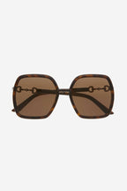 Hexagonal havana sunglasses with horsebit detail – this oversize hexagonal round shape with a vintage inspiration is embellished by – LUX VERSE Luxury Designer Fashion Outlet